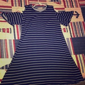 Dark blue and white off the shoulder summer dress